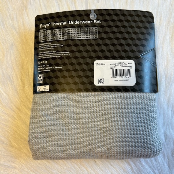 Athletic Works Thermal Underwear Set Boys Size Large Grey Waffle Pajamas‎ Set - Picture 4 of 5